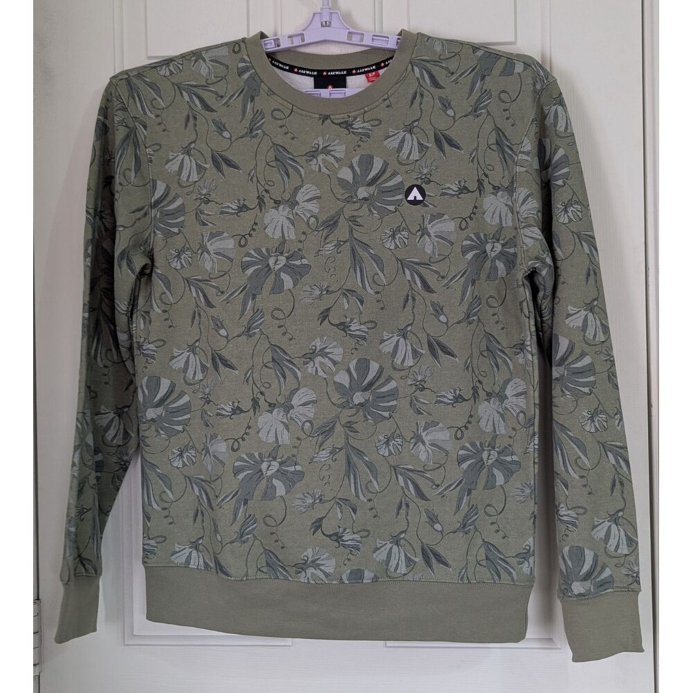 NWT Airwalk Pullover Sweatshirt Adult Small Amy Green Floral  L/S Fleece Logo